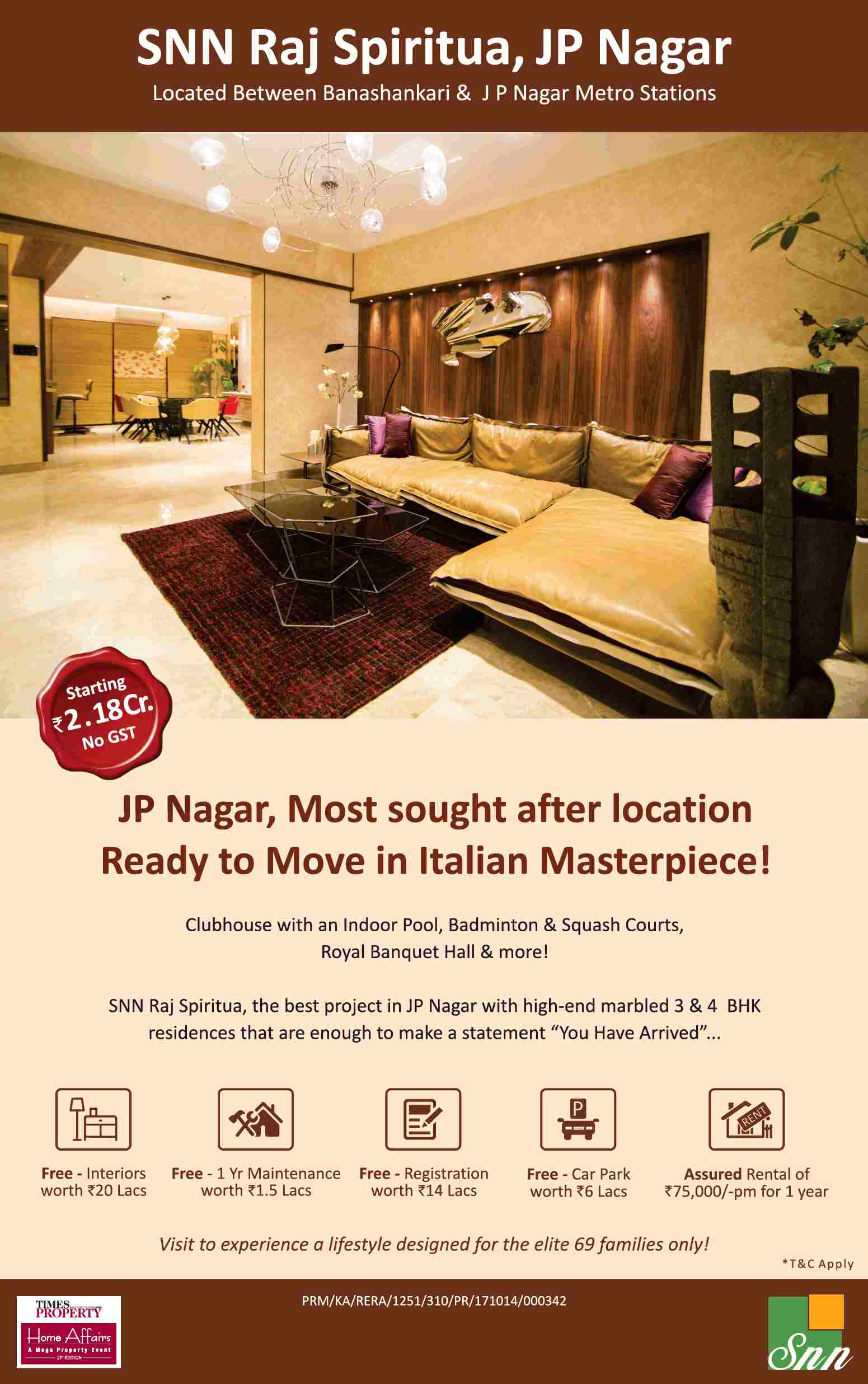 Get assured rental of Rs 75000 per month for 1 year at SNN Raj Spiritua in Bangalore Update